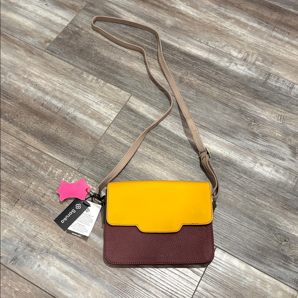 Soruka color block leather calf fur crossbody bag NEW